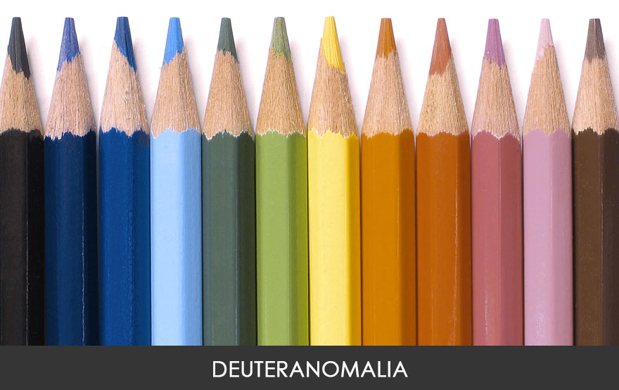 Image of pencils as viewed by someone with deuteranomalia.