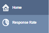 Screenshot of the Blue Course Evaluations system menu, with the Home button on top and the Response Rate button directly below the Home button.