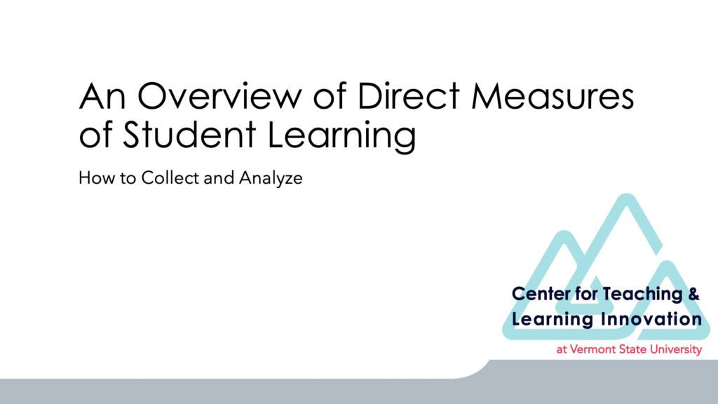 A title image with the text "An Overview of Direct Measures of Student Learning" with the CTLI logo and the subtitle "How to Collect and Analyze"