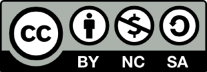 Creative commons (cc) license showing BY (attribution), NC (non-commercial), and SA (share alike).